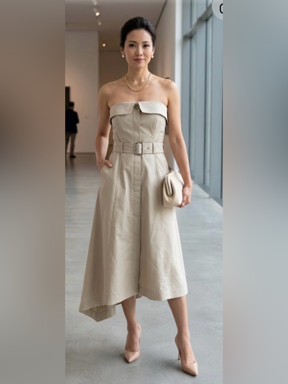 Banana Republic Strapless Beige Belted A-Line Dress